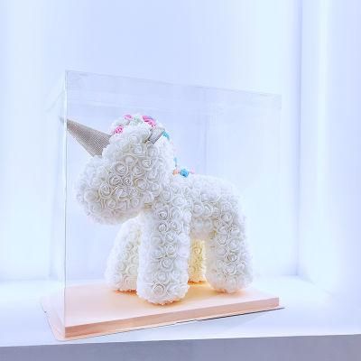 Factory Wholesale PE Foam Flower Rose Unicorn Pet Bear with Gift Box for Weddings Party Valentine&prime;s Day Love Birthday Present