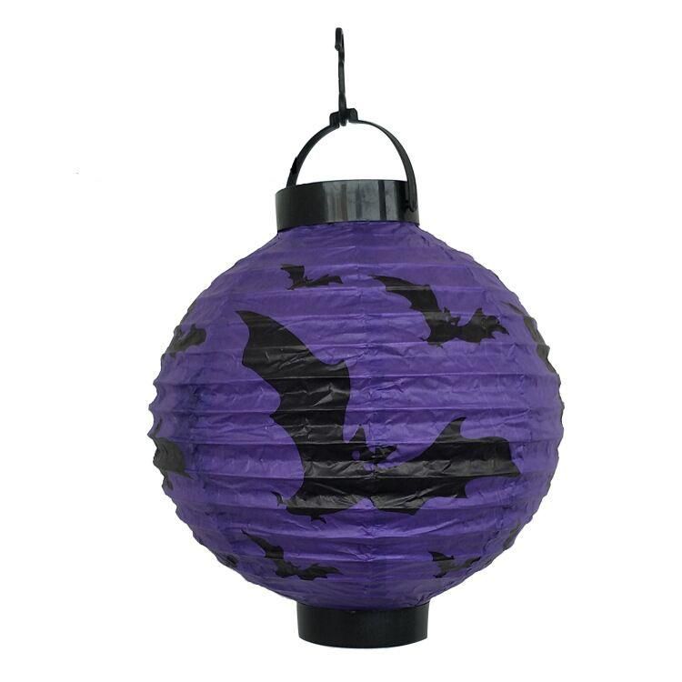 The Factory Wholesale 8inch Orange Black Halloween Pumpkin Paper Jack-O′-Lantern/Lamp Jack-O′-Lantern Paper Lanterns with LED Lights Hang Festive Decorations