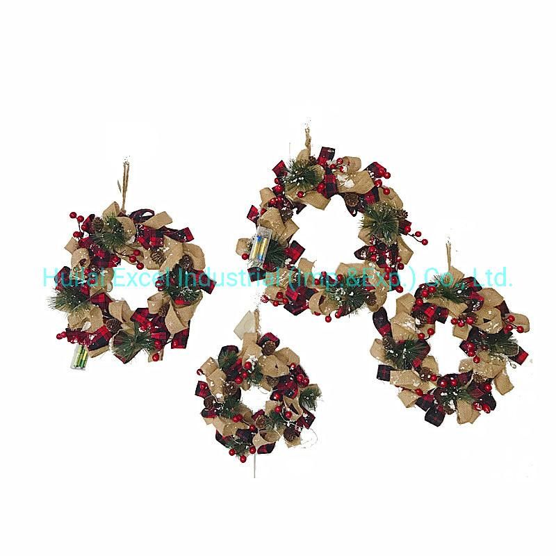 Christmas Burlap Wreath Polyfoam Garland with LED Light Decoration Wreath