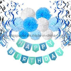 Umiss Happy Birthday Bunting Banner Tissue Paper Flower Hanging Swirl Birthday Party Decor