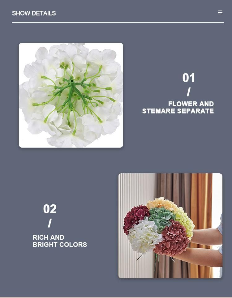 High Quality Artificial Polyester Silk Real Touch 69cm Single Hydrangea with Snow for Party Hotel