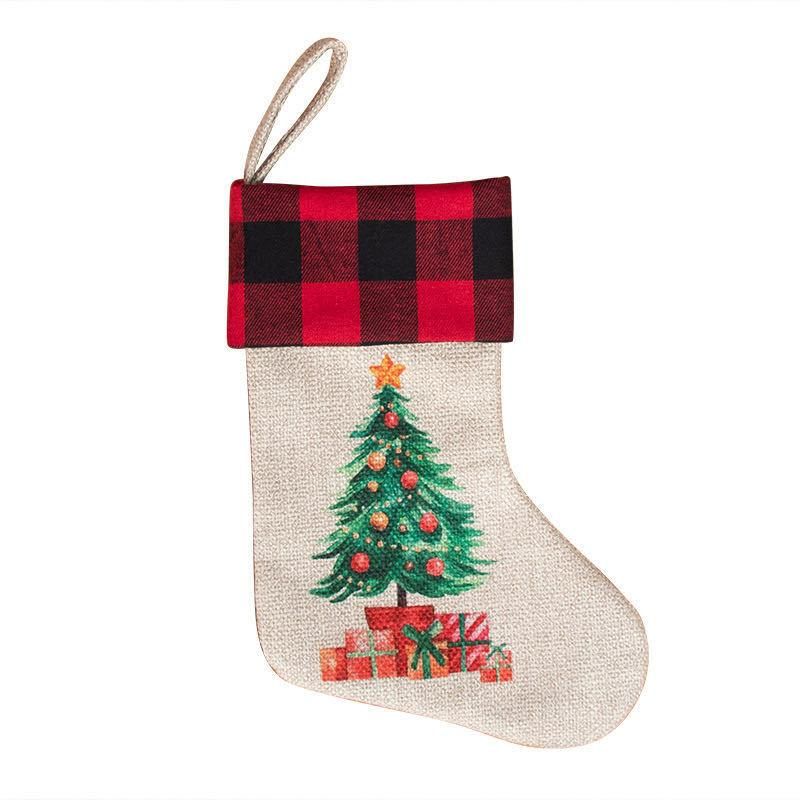 2020 Christmas Stocking Gift Bag Christmas Decoration Linen Christmas Stocking Christmas Pendant Gift Amazon Hot Sale