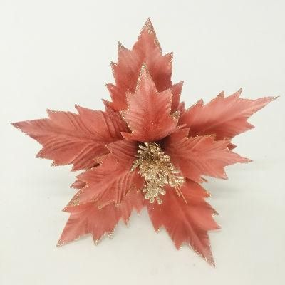 Small Christmas Decoration Artificial Poinsettia Flower with Glitter