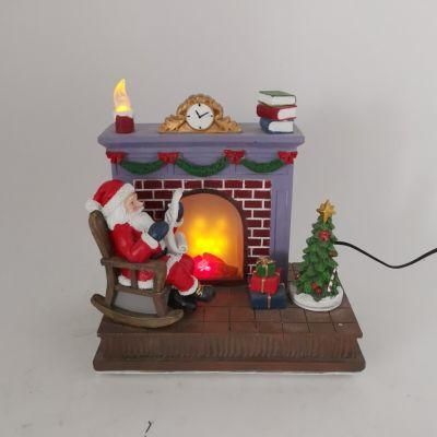 8&quot; LED Fireplace with Santa Resin Sculpture for Christmas Decoration Christmas Fireplace Scene