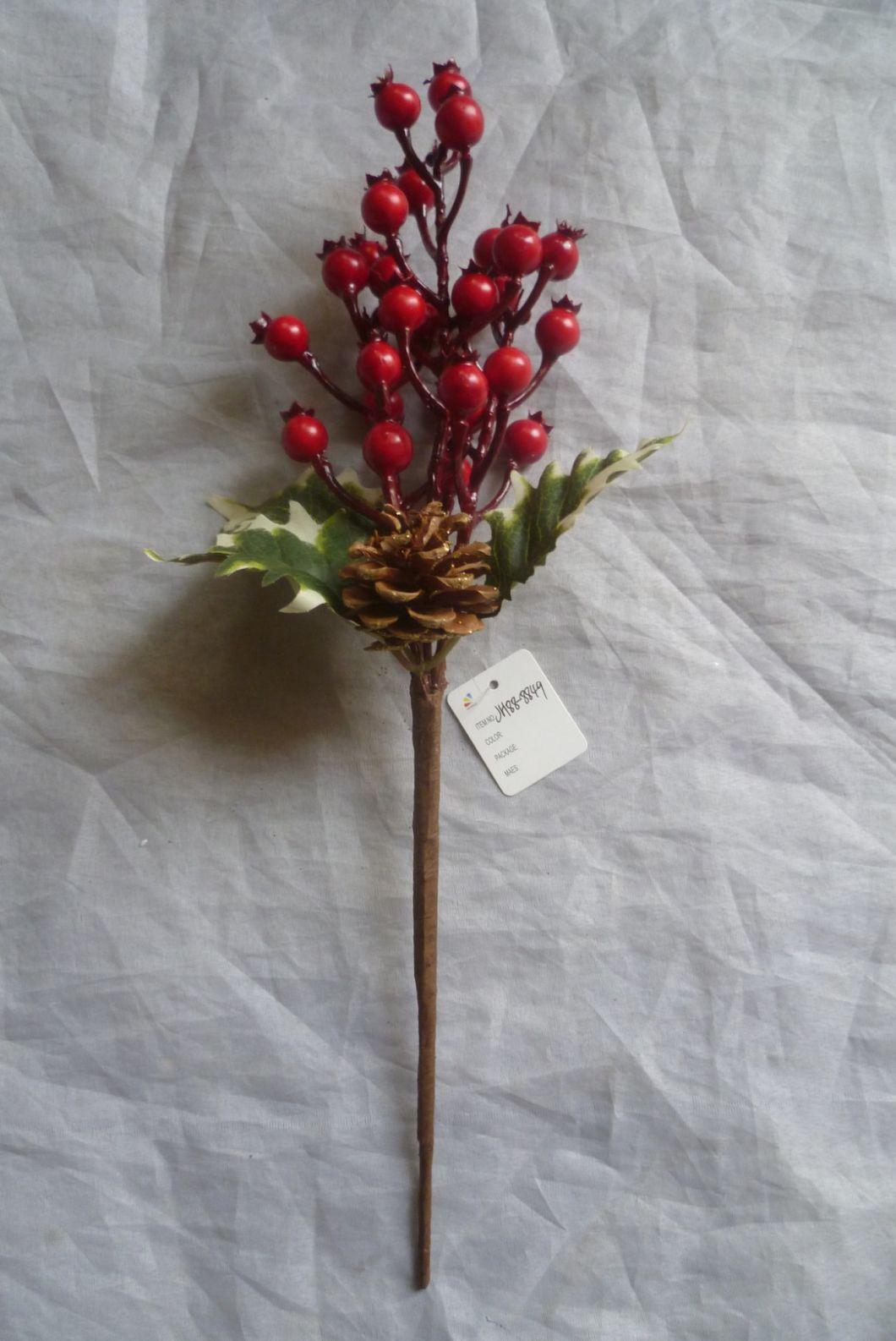 Glitter Flower Plastic Twig Pick with Flowers for Christmas Decoration