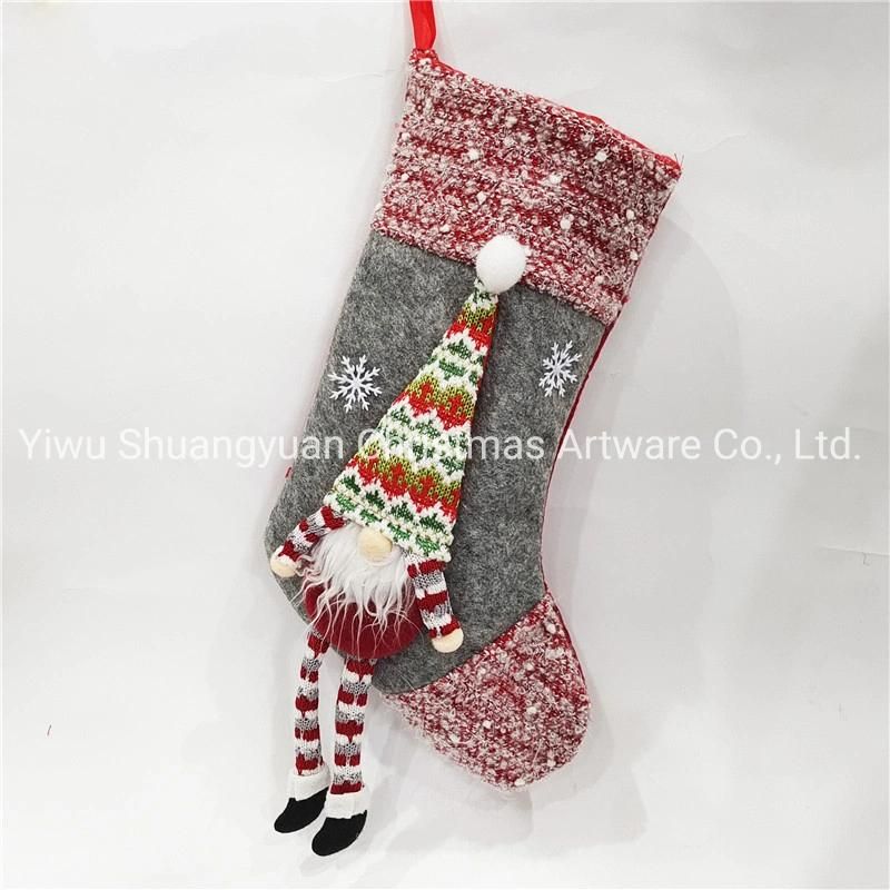 Christmas Stocking New Arrival Velvet Christmas Stocking with Elf Decoration