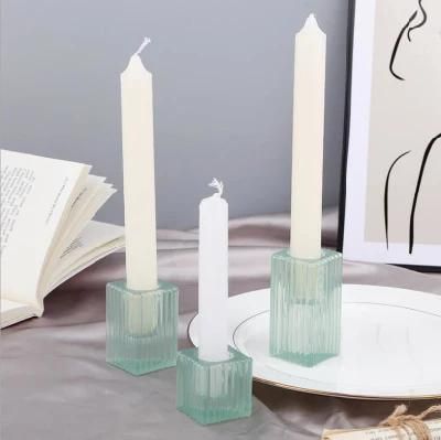 Crystal Clear Square Glass Pillar Tealight Holder for Wedding Home Decoration Centerpiece