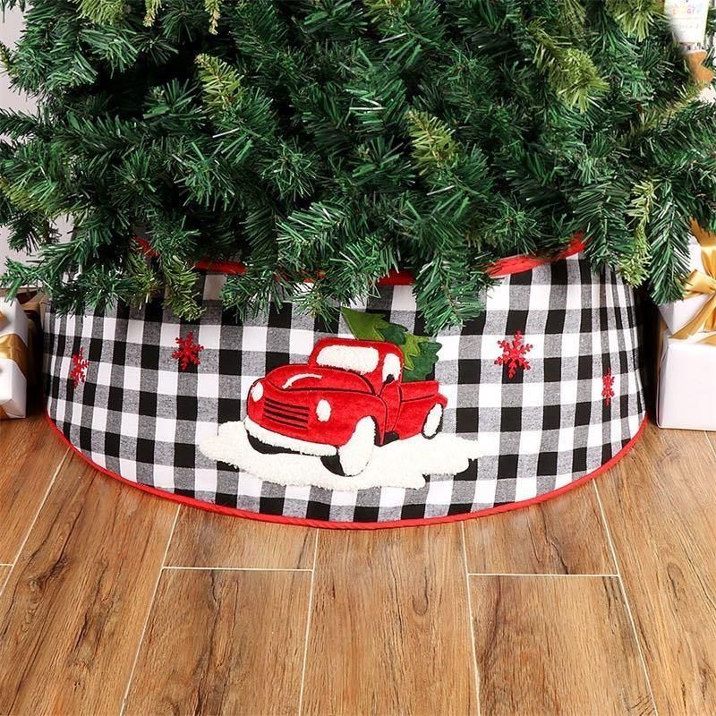 Black and White Plaid Christmas Tree Skirt Christmas Supplies Tree Bottom Ornaments Border Christmas Tree Decorations