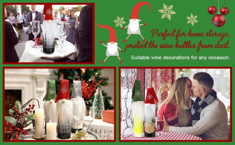 Christmas Wine Bottle Cover Knit Sweater Wine Bottle Dress Santa Reindeer Snowman Wine Bottle Cover for Christmas Decorations Christmas Sweater Party Decoration