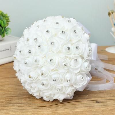 Wedding Bouquet Crystal Pearl Silk Roses Bridal Bridesmaid Wedding Hand Bouquet Artificial Fake Flowers