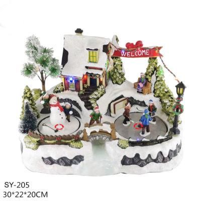 Resin Christmas LED Village with Turning Skaters &amp; Tree &amp; Music