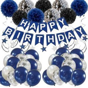 Navy Blue Birthday Banner Balloon Set Royal Blue POM POM