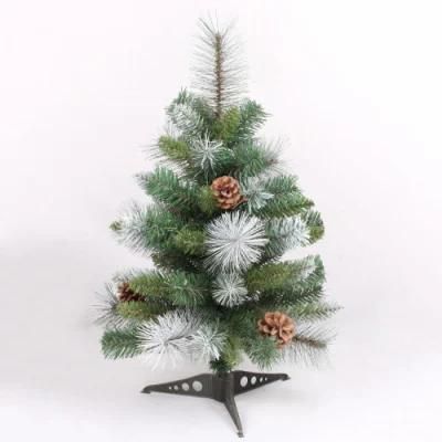 Yh2130 Factory Sale Cheap Green White PVC Table Christmas Tree with Pinecone for Christmas Decoration