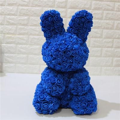 Hot Sale Factory Supply 40cm Artificial Foam Eternal Flower Rose Teddy Bear Rabbit with Gift Box for Christmas Valentine&prime;s