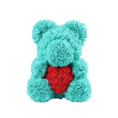 High Quality Artificial PE 40cm Colorful Red Rose Bear Teddy Bear Rose with Ribbon Valentine Day Gifts