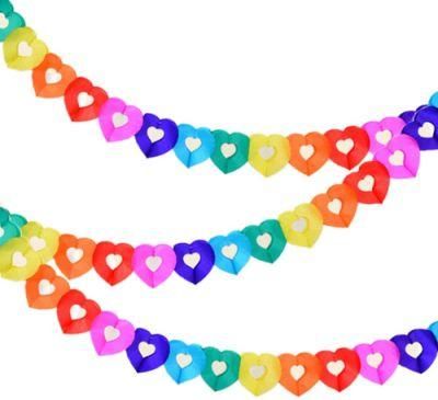 Heart Shape Banners Garland Colorful Rainbow Tissue Paper Decorations for Kids Party