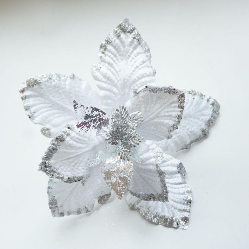 Silver Artificial Xmas Golden Silver Color Poinsettias or Christmas Decoration