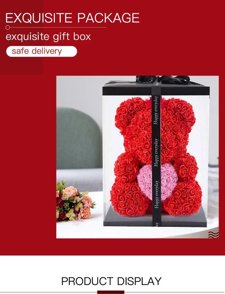 Hotsale Gifts Artificial Rose Flower Preserved Rose Eternal Rose Flower Bear Roses Teddy Bear with PVC Gift Box