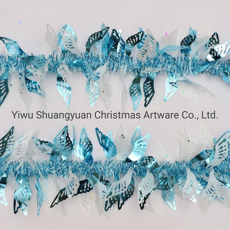 Factory Direct Sale Lake Blue 15*200cm Bird Wing Shap Christmas Tree Decorated Pet Tinsel