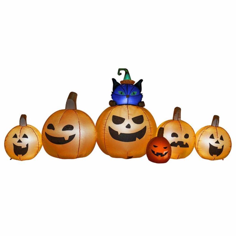 9 FT Long Halloween Inflatables Pumpkin with Witch′ S Cat Outdoor Halloween Decorations with Build-in LEDs, Blow up Halloween Decorations