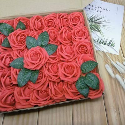Hot Selling Artificial Flowers 8cm Foam Red Roses 50PCS PE Roses with Stem for Wedding Party Decor