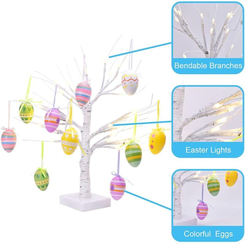 Hot Selling Easter Warm Light Birch Simulation Tree Birch LED Lamp Hanging Ornament Christmas Interior Decoration Easter Egg Ornament Holiday Easter Lamp