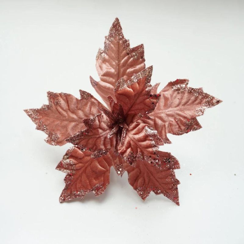 Christmas Glitter Poinsettia Christmas Flowers Decoration Ornaments for Christmas Tree