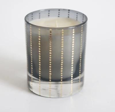 Thick Bottom Black+Gold Stripes Glass Candle for Gift 7oz
