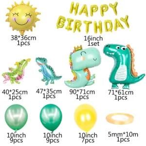 Green Forest Theme Aluminum Film Balloon Cute Crown Ddinosaur Balloon Set