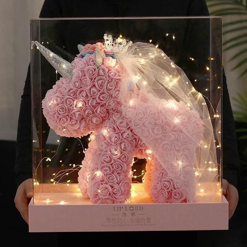 New Product Ideas 2021 40cm Teddy Bears Made From Roses with Rose Valentine Day Gift Preserved Flower Rose Unicorn
