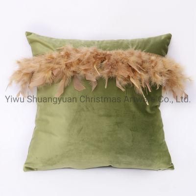 New Design Christmas Bolster Pillow with Feather for Holiday Wedding Party Home Decoration Hook Ornament Craft Gifts