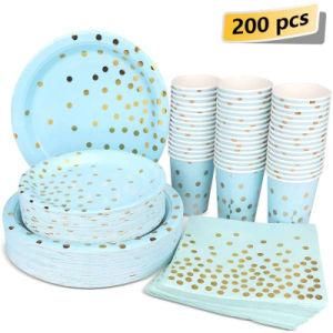200PCS Party Tableware Blue Paper Plate Cup Napkin Party Decoraiton