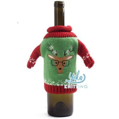 Mini Knitting Reindeer Wine Sweaters Cover Christmas Decoration