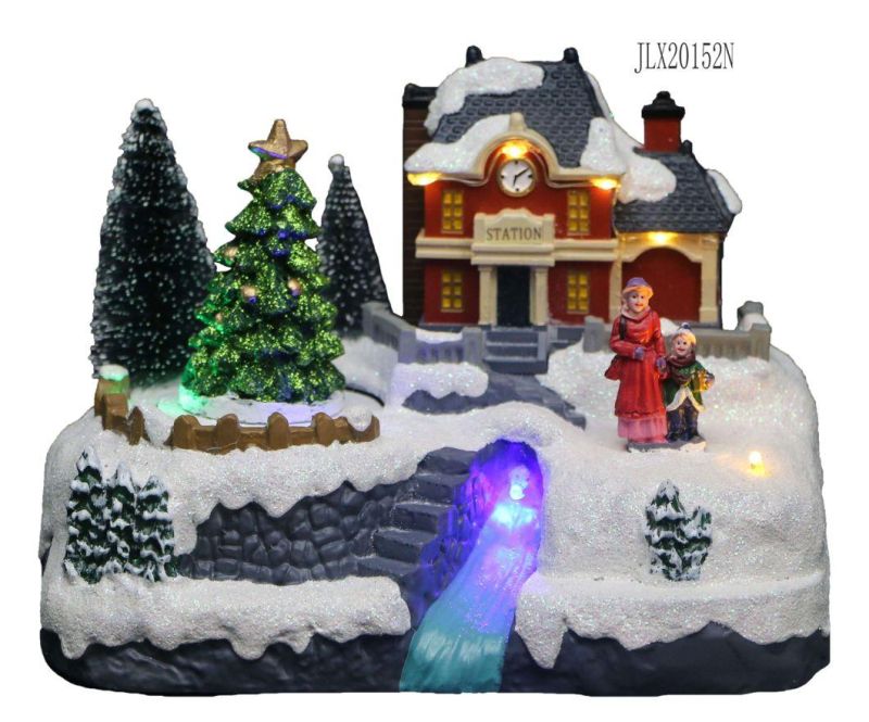 Xmas Animated Polyresin Christmas LED Village Model with Camper