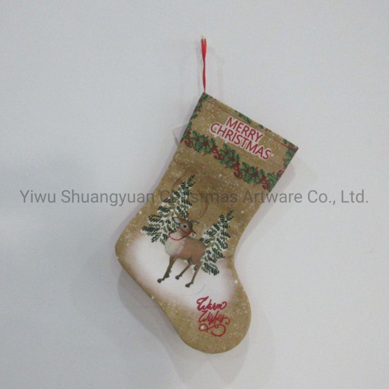 Christmas Stocking with Santa Deer for Holiday Wedding Party Decoration Hook Ornament Craft Gifts