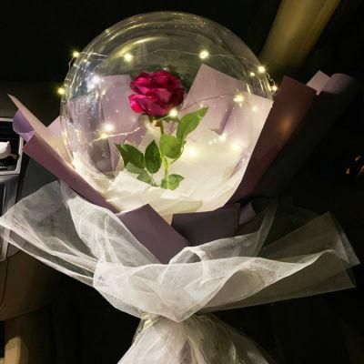 Rose Luminous LED Balloon DIY Rose Globos Decoration Balloons LED Strip Light Transparent Round Reusable with Bouquet Bobo Ball