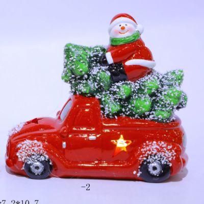 Christmas Ceramic Decor Red Car with Santa Shape for Home Decoration