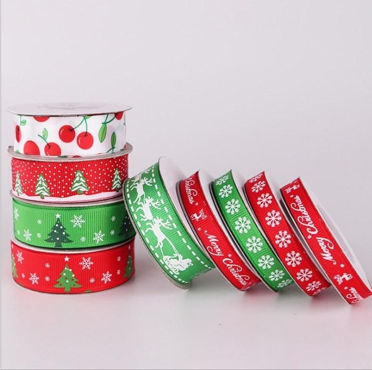 Polyester Colorful Christmas Satin Ribbon Tape for Decoration Packing 2.5cm Width 10yards Cute Ribbon