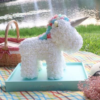 Yiwu Popular Foam Roses Unicorn with Clear Box Rose Unicorn with Horn