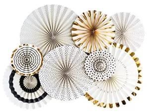 Umiss Black Tie Ivory Black and Gold Double-Sided Party Fans