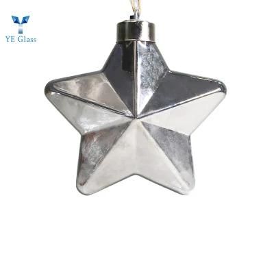 Silver Star-Shaped Glass Hanging Decoration Christmas Glass Ornament