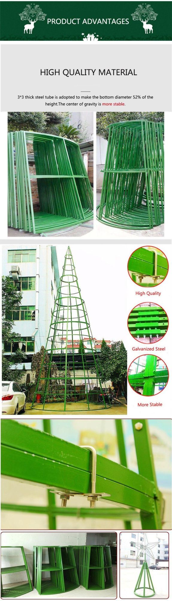 Artificial Christmas Trees PVC 20FT 30FT 40FT 50FT Giant Outdoor Lighting Christmas Tree with High Quality