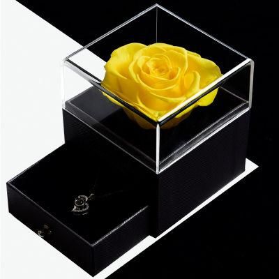 Eternal Flower Rose Rose Gift Box Real Rose with Rose Brooch, Handmade Preserved Rose, Forever Blue Rose Gift for Her on Mother&prime;s Day, Birthday