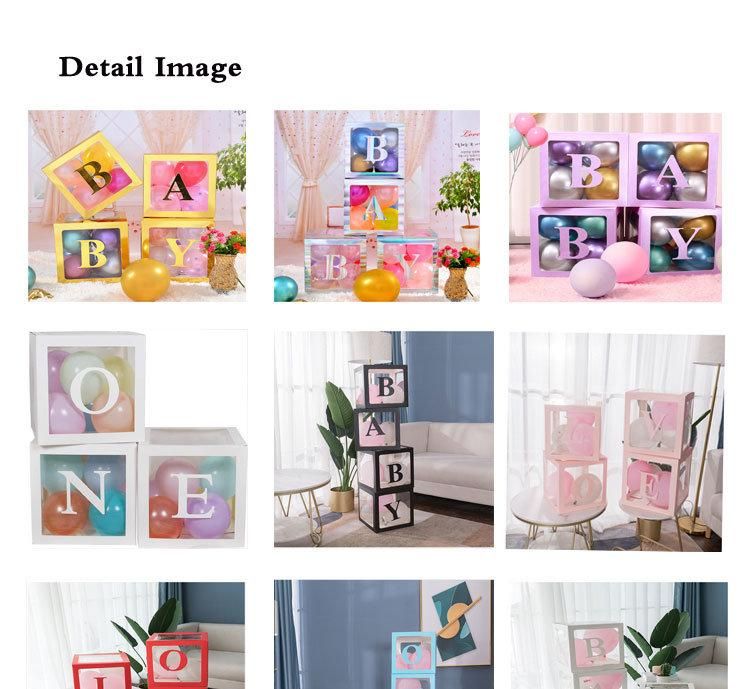 Rose Gold Letter Love 4 PCS Transparent Boxes Baby Shower Boxes Party Decorations Baby Blocks Design Girl Baby Balloon Box