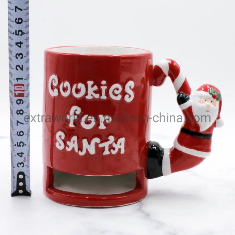 2021 Christmas Ceramic Cookie Coffee Mug with Santa Handle