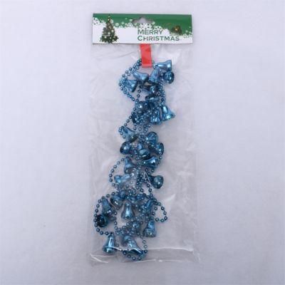 270cm Blue Christmas Beads Garland with Bells Decorative Bell Beads Chain