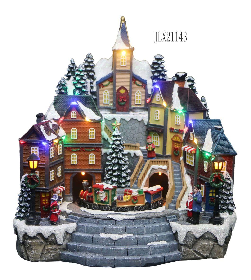 2022 New Arrival Christmas Decoration Village Church with LED Lights and Music Resin Home Decor