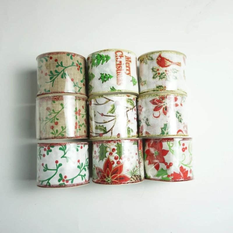 Custom Printed Wired Christmas Craft Satin Ribbon Wholesale