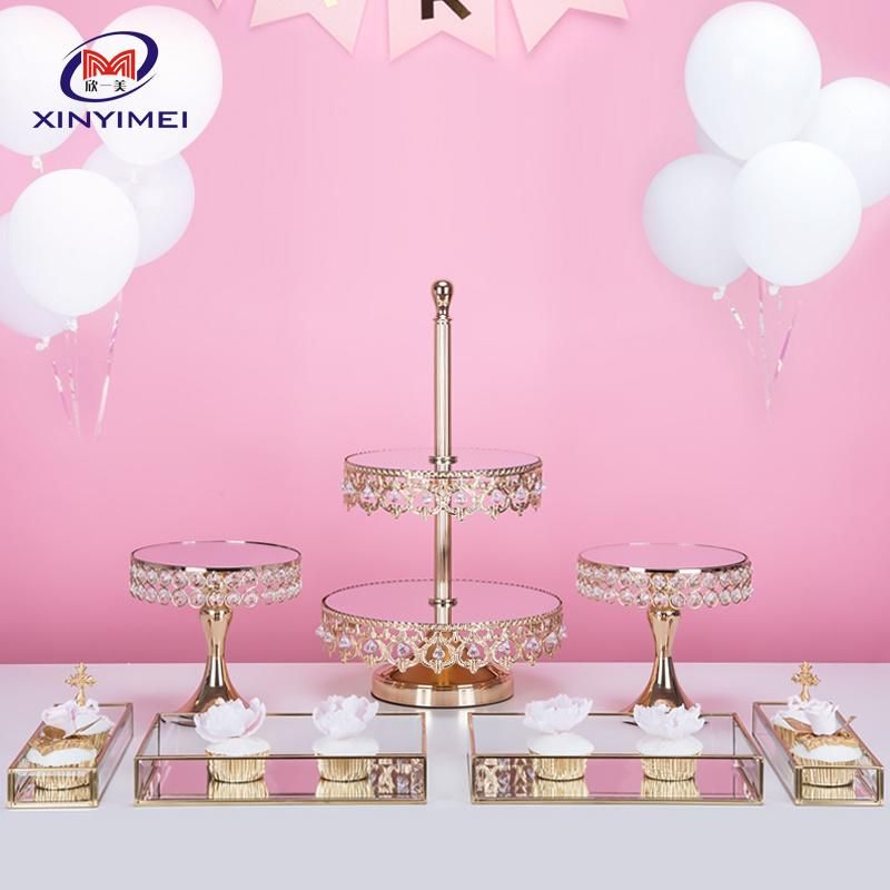 Elegant Event Party Wedding Metal Crystal Beaded Dessert 3 Tier Cake Stand Cake Tools