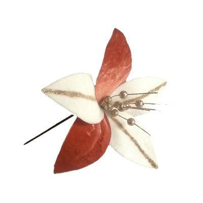 Professional Poinsettia Artificial Flowers Stem Christmas Floral Picks Wholesale